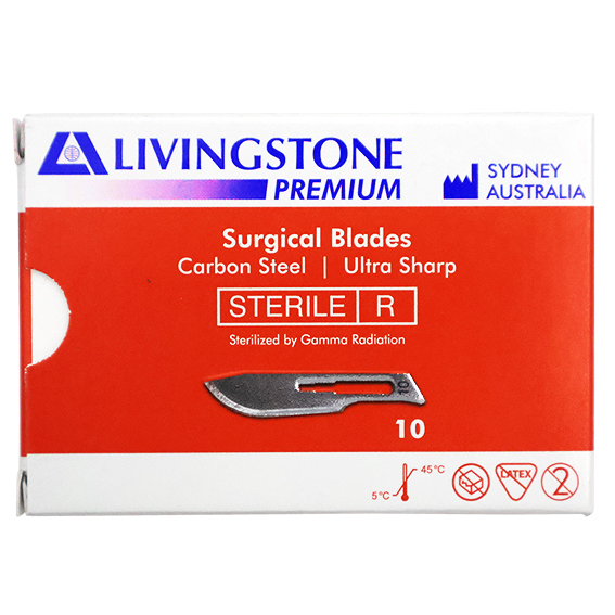 Livingstone Premium Surgical Scalpel Blade Carbon Steel Size 10 Sterile 100 Pcs/Box - Silver x15