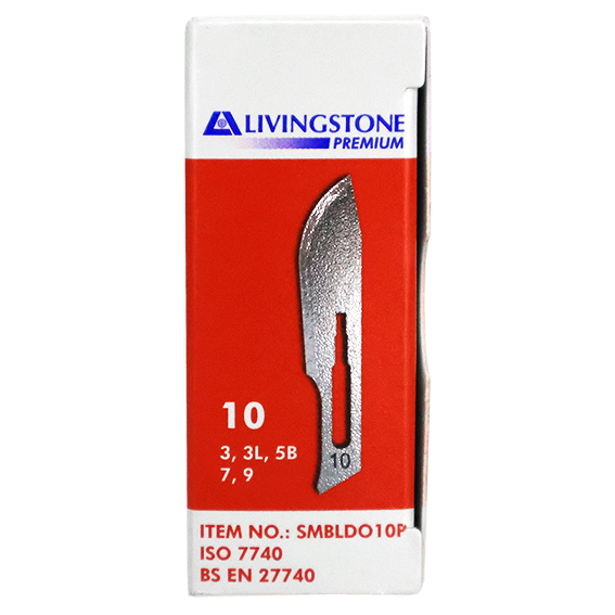 Livingstone Premium Surgical Scalpel Blade Carbon Steel Size 10 Sterile 100 Pcs/Box - Silver x15