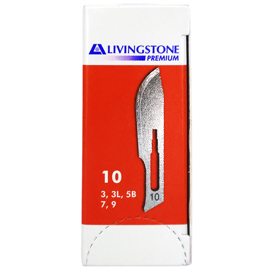 Livingstone Premium Surgical Scalpel Blade Carbon Steel Size 10 Sterile 100 Pcs/Box - Silver x15