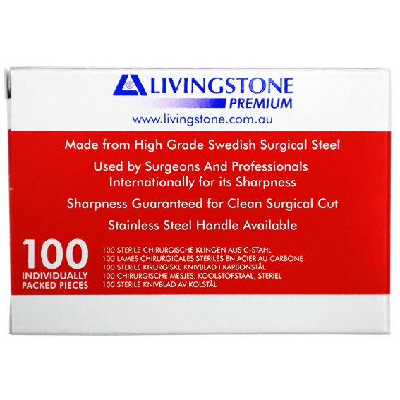 Livingstone Premium Surgical Scalpel Blade Carbon Steel Size 10 Sterile 100 Pcs/Box - Silver x15