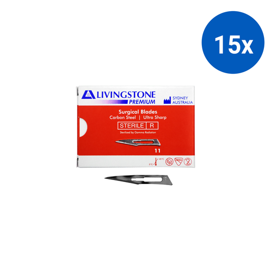 Livingstone Premium Surgical Scalpel Blade Size 11 Sterile 100 Pcs/Box - Silver x15