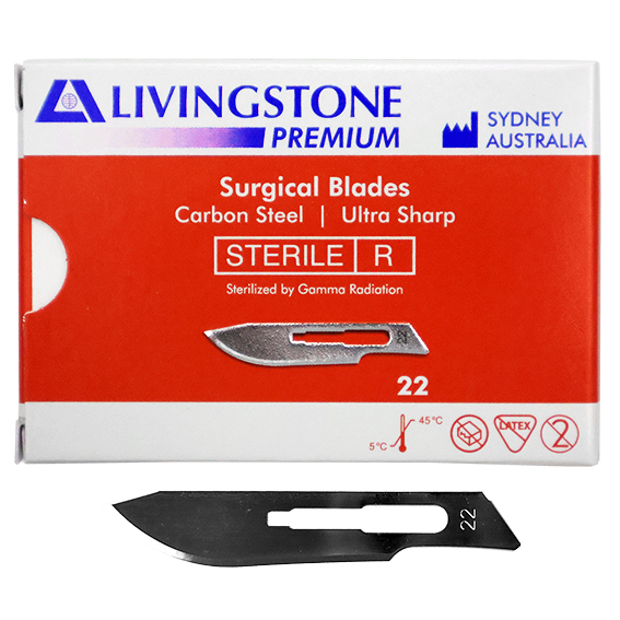Livingstone Premium Surgical Scalpel Blade Carbon Steel Size 22 Sterile 100/Box - Silver x15
