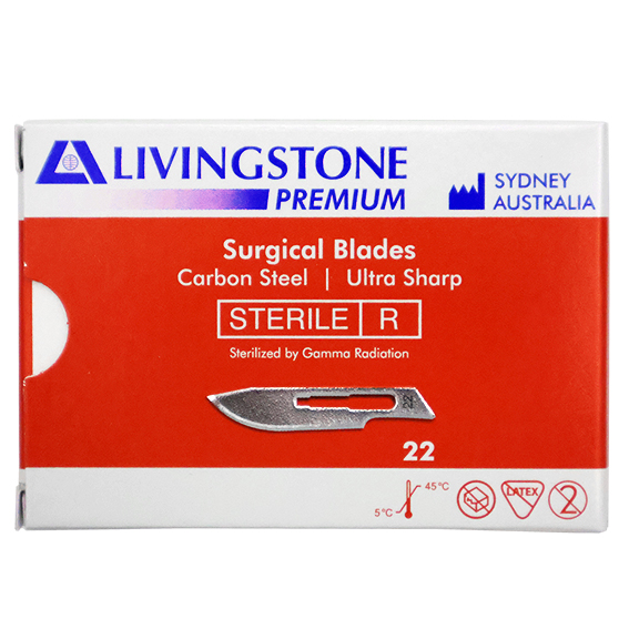 Livingstone Premium Surgical Scalpel Blade Carbon Steel Size 22 Sterile 100/Box - Silver x15