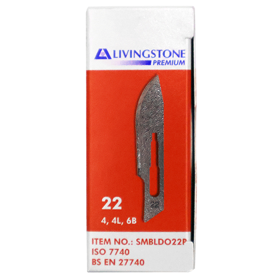 Livingstone Premium Surgical Scalpel Blade Carbon Steel Size 22 Sterile 100/Box - Silver x15
