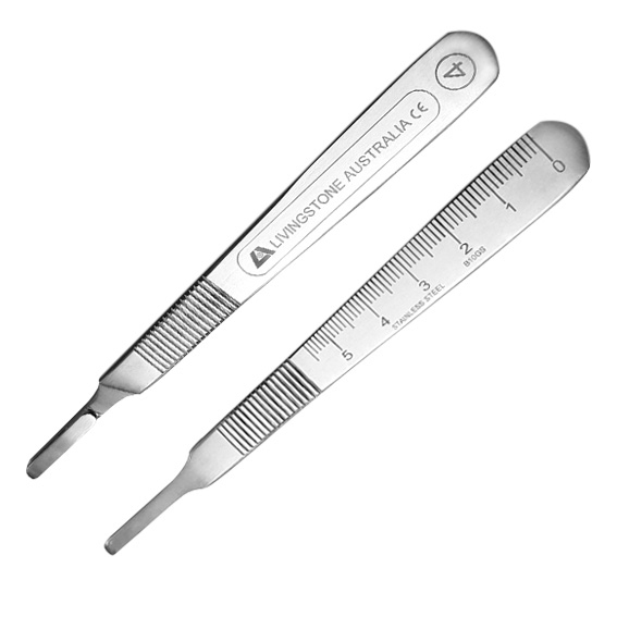 Scalpel Blade Handle Stainless Steel No. 4 Graduated Fits Blades 18-36 - Silver x35