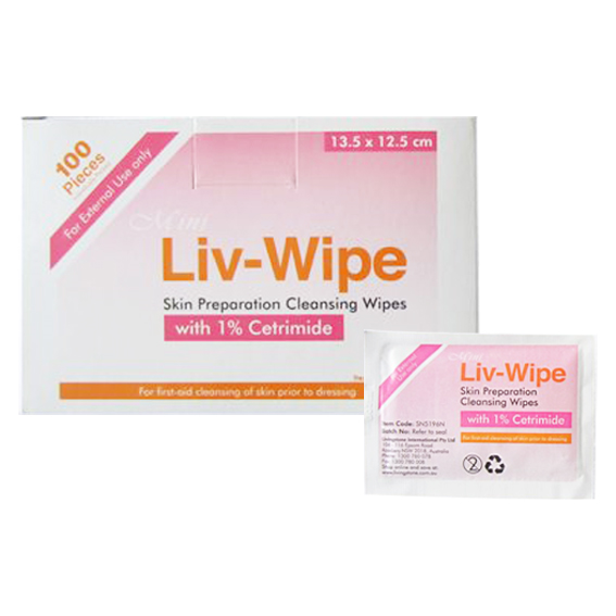 Liv-Wipe Skin Prep Antiseptic Cleansing Wipe 1% Cetrimide 135x125mm 100/Box - Yellow x25