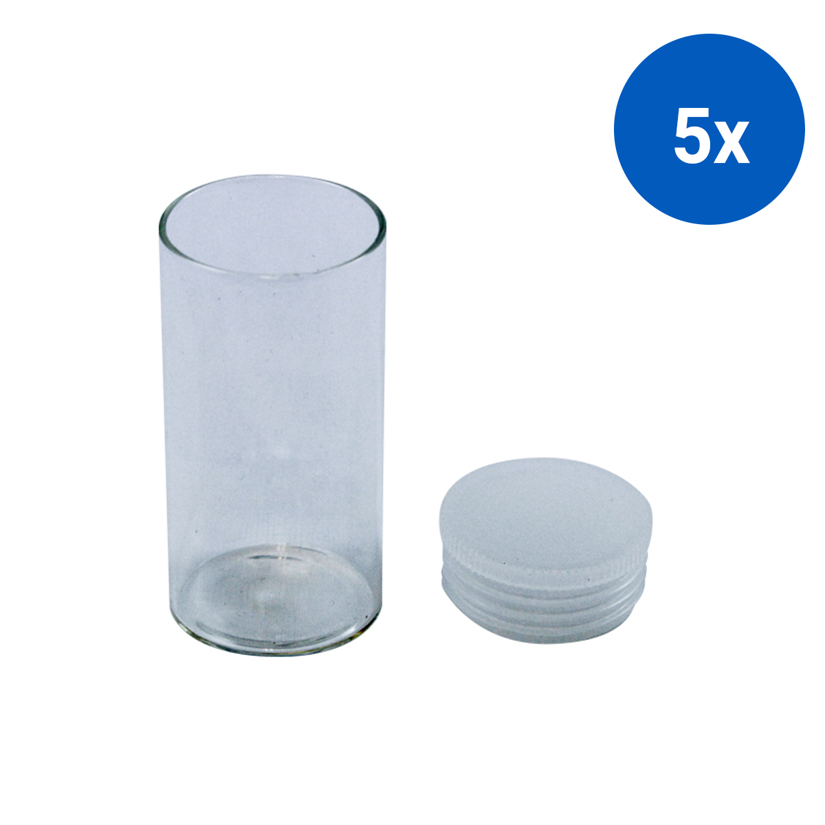 Specimen Tube Soda Lime Glass with Recyclable Polyethylene Cap 20ml 25mm x 50mm 100/Pack (G050/28) - Clear x5