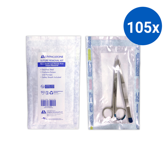 Livingstone Dressing Scissors and Tweezer Forceps Sterile Stainless Steel Pouch - Silver x105