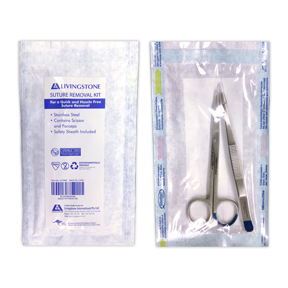 Livingstone Dressing Scissors and Tweezer Forceps Sterile Stainless Steel Pouch - Silver x105