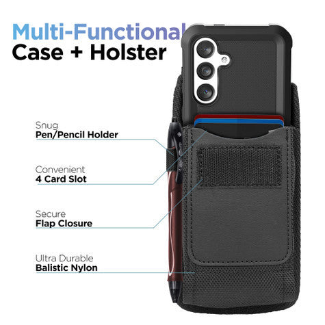 Encased Falcon Case Samsung Galaxy S24 with Belt Clip Pouch - Black