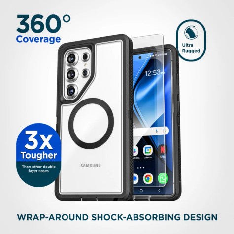 Encased Voyager Case Samsung Galaxy S25 Ultra with Belt Clip Holster - Black