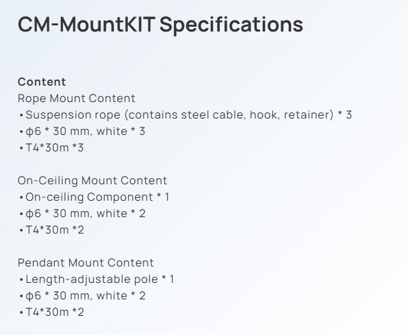 Yealink CM‑MountKIT Next‑Level Mic Deployment with Suspension Ropes, Ceiling Mount & Adjustable Pole