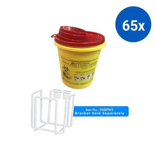 Liv Needles Sharps Waste Collector 1.4L with Clip Lid and Finger Guard - Yellow x65