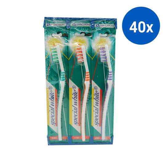 Livingstone Special White Toothbrush Adult Hard DuPont Bristles 12/Pack - Assorted Colors x40