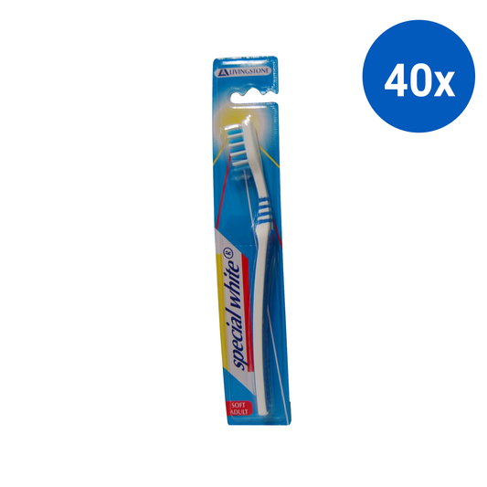 Livingstone Special White Toothbrush Adult Soft DuPont USA Bristles 12/Pack - Blue x40