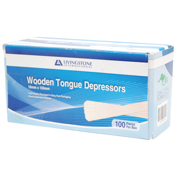 Livingstone Wooden Tongue Depressor 150x17x1.6mm Sterile Individual Pack 100/Box - Brown x30