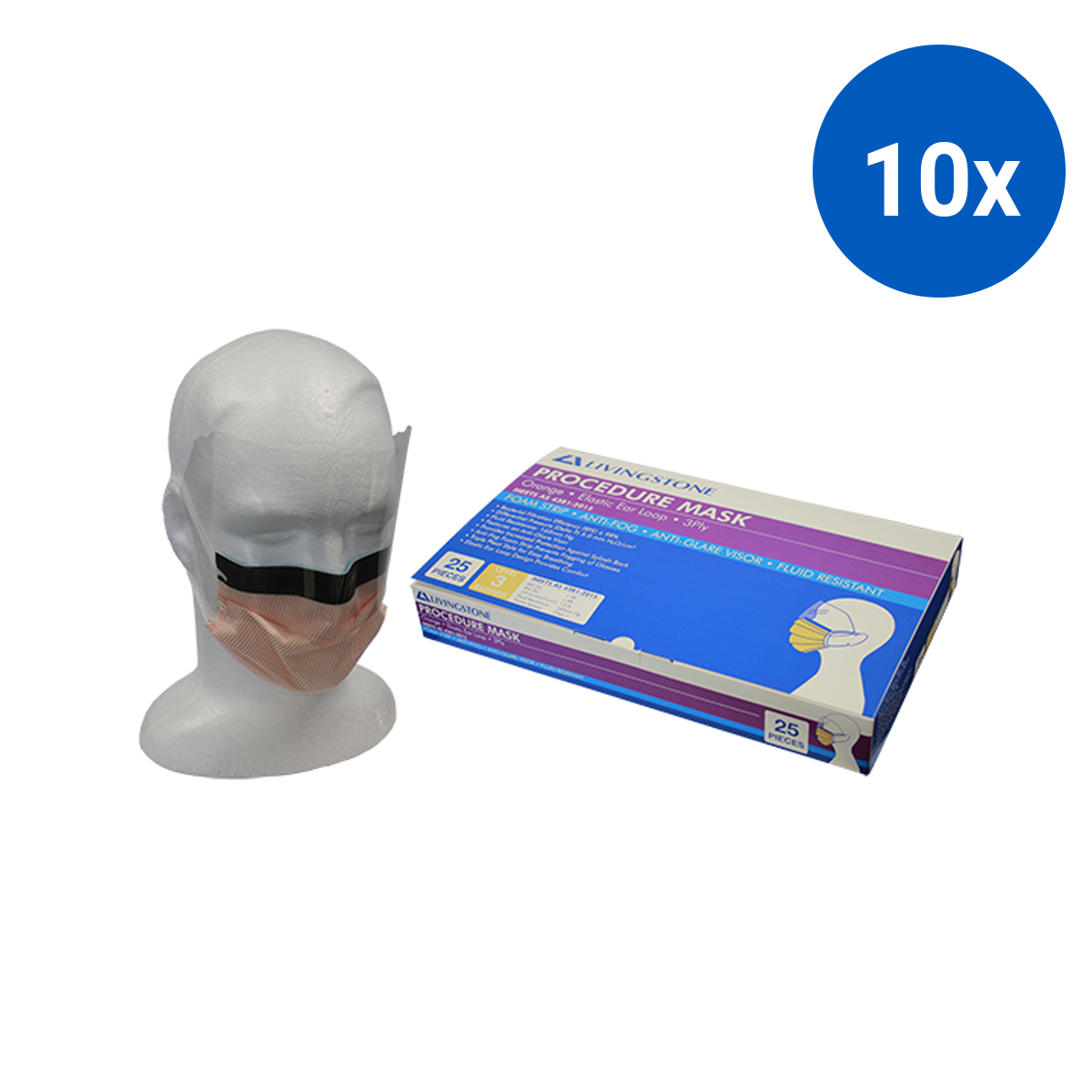 Liv Face Mask with Visor Level 3 with Foam Strip Earloop 25/Box - Orange x10