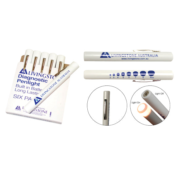 Livingstone Diagnostic Pen Torch with Long Life Built-in Battery Disposable 6/Pack - White x40