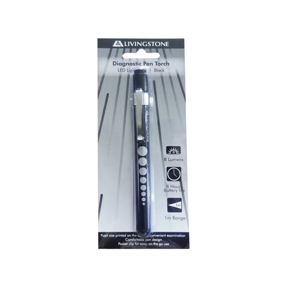 Livingstone Diagnostic Exam Pen Torch LED Light 2 AAA Batteries Sold Separately - Black x45