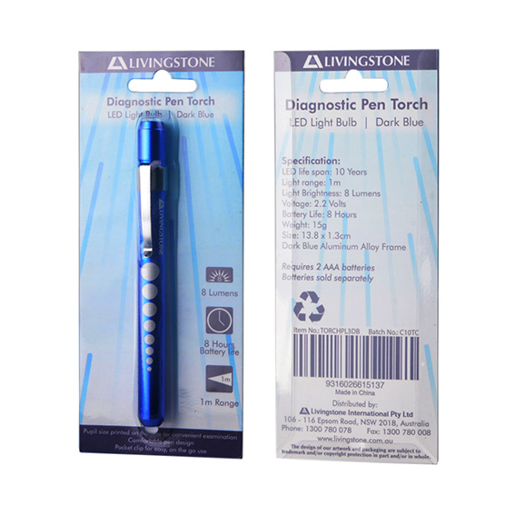 Livingstone Diagnostic Exam Pen Torch Guide LED Light 2 AAA Batteries Sold Separately - Blue x45