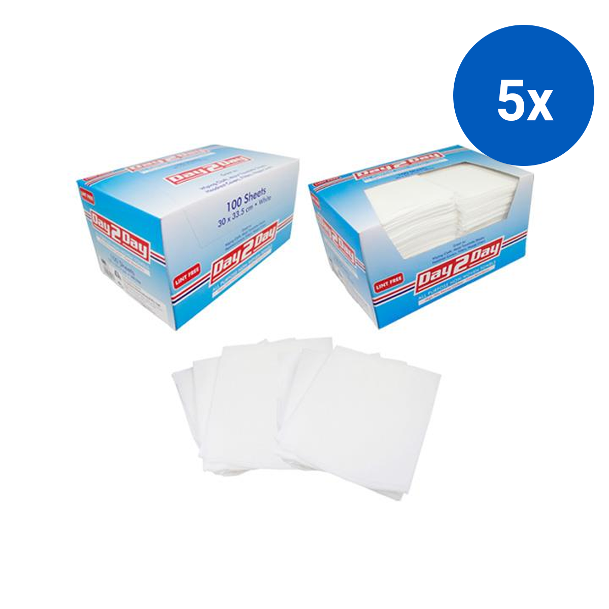 Day 2 Day All Purpose Towel Lint Free Small 30x34cm HACCP 1200 Sheets/Carton - White x5
