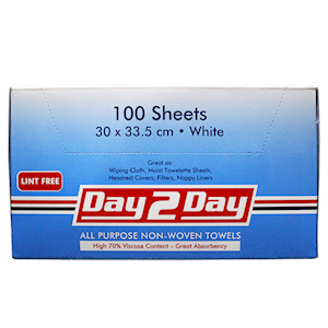 Day 2 Day All Purpose Towel Lint Free Small 30 x 34cm 70pct Viscose 100/Box - White x30