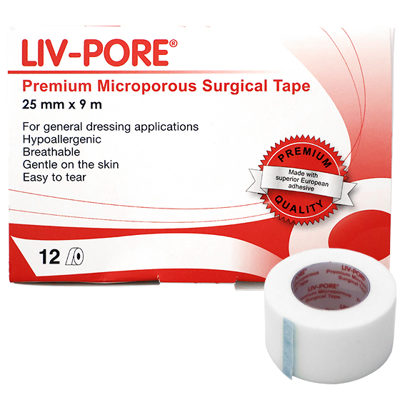 Liv-Pore Premium Microporous Surgical Paper Tape Latex Free 25mm x 9m 12/Box - White x35