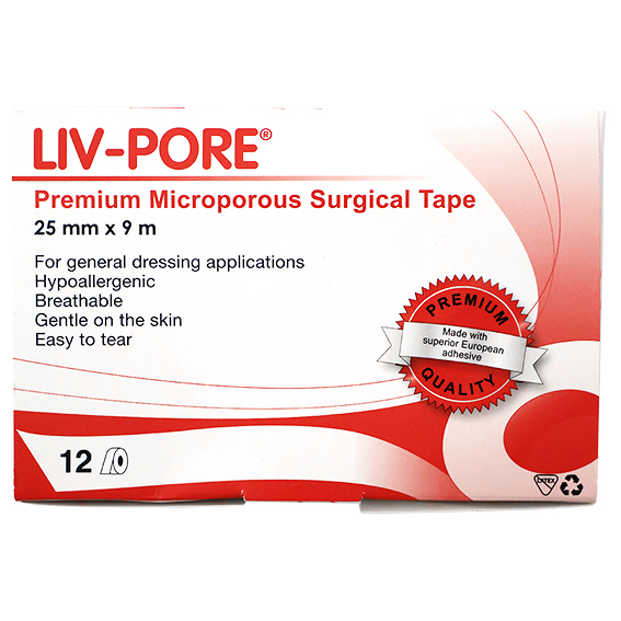 Liv-Pore Premium Microporous Surgical Paper Tape Latex Free 25mm x 9m 12/Box - White x35