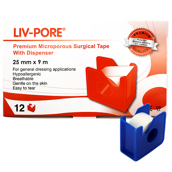 Liv-Pore Premium Microporous Surgical Paper Tape 25mm x 9m 12 Dispensers/Box - White x20