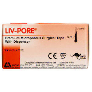 Livingdtone Liv-Pore Surgical Tape 25mm x 9m in Dispenser One Single Tape to a Display Box - White x210
