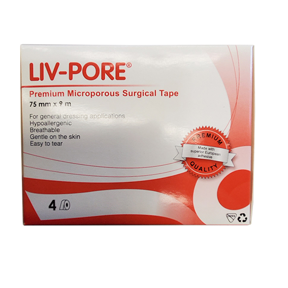 Liv-Pore Premium Microporous Surgical Paper Tape 75mm x 9m 4/Box - White x35