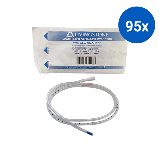 Livingstone Graduated Stomach Duodenal Ryles Tube with X-Ray Opaque Tip 12FG 4mm 122cm Sterile - White x95