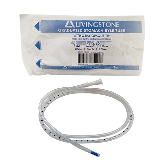 Livingstone Graduated Stomach Duodenal Ryles Tube with X-Ray Opaque Tip 12FG 4mm 122cm Sterile - White x95