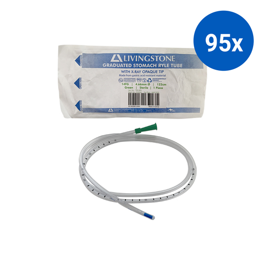 Livingstone Graduated Stomach Duodenal Ryles Tube with X-Ray Opaque Tip 14FG 4.66mm 122cm Sterile - Green x95