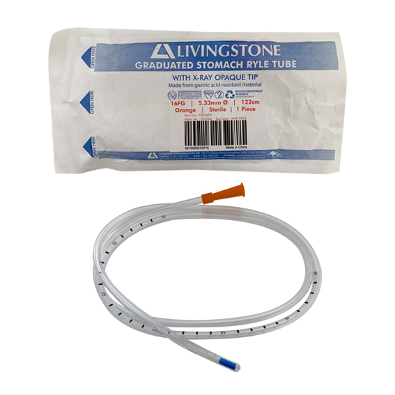Livingstone Graduated Stomach Duodenal Ryles Tube with X-Ray Opaque Tip 16FG 5.33mm 122cm Sterile - Orange x95