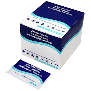 Livingstone Hand Sanitising Alcohol Free Antibacterial Towelette Wipe 16 x 20cm 100 Single Sachets/Box 800/Carton - WHite x5