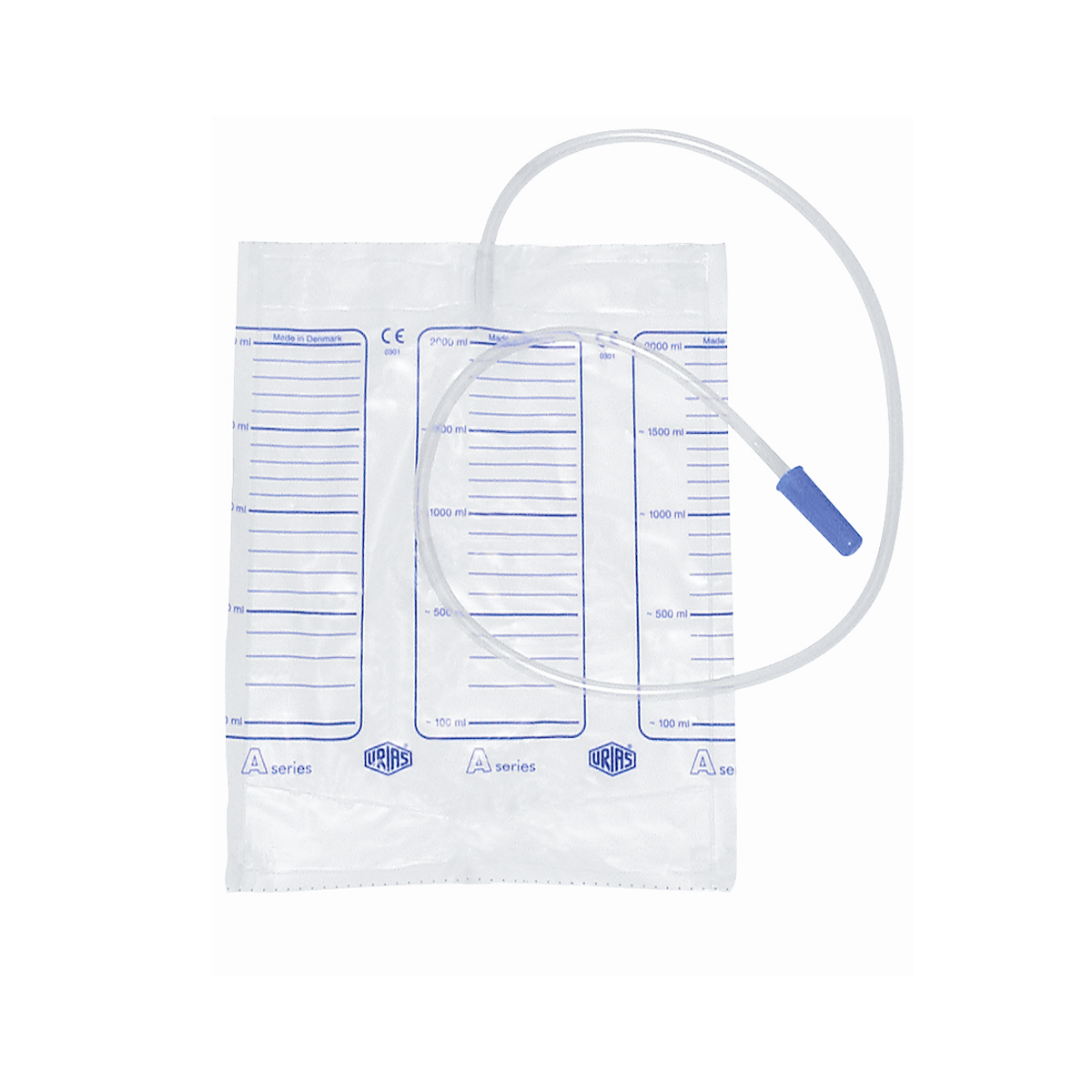 Livingstone Drainage Urine Bag 2L Capacity 90cm Inlet Tube without Bottom Outlet Graduated Non-Sterile - Clear x400