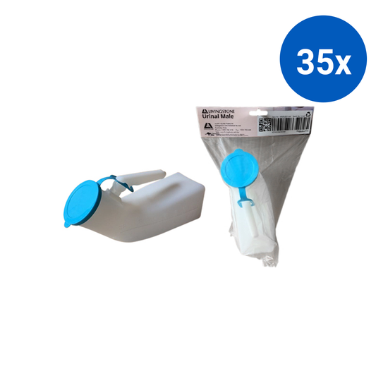 Livingstone Urinal Male with Snap-On Lid 1000ml Graduated HDPE - White x35