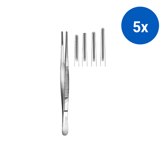 Debakey Atrauma Tissue Forceps with Serrated Teeth 15cm Stainless Steel - Silver x5