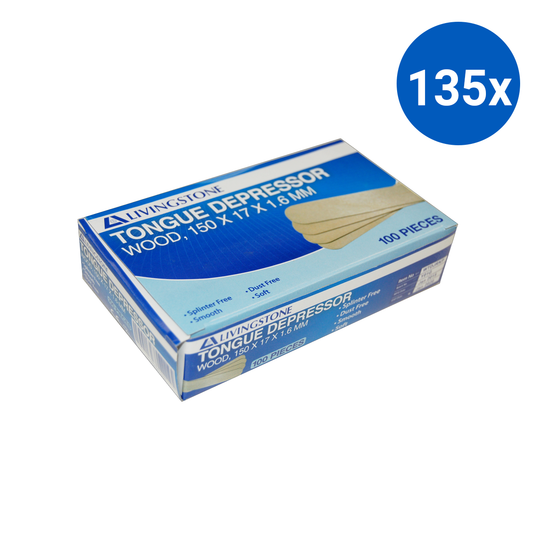Livingstone Wooden Tongue Depressors Smooth Bevelled Edge 150 x 17 x 1.6mm 100/Box - Brown x135