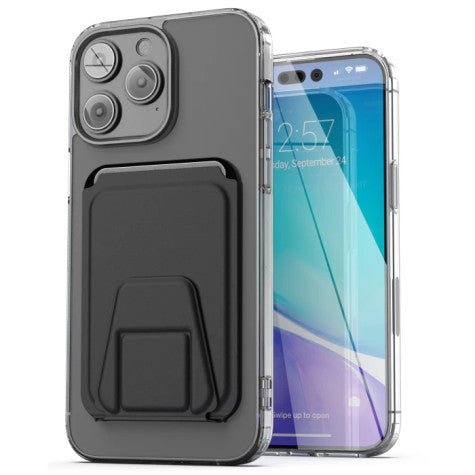 Encased Clear Back Magsafe Case iPhone 14 Pro Max with Leather Wallet - Clear