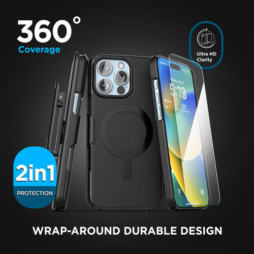 Encased Slimline Case iPhone 16 Pro Max with Tempered Glass - Black