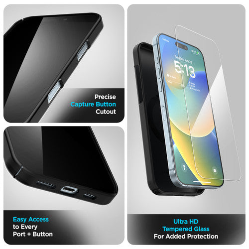 Encased Slimline Case iPhone 16 with Tempered Glass - Black