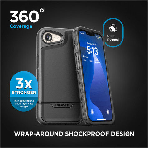 Encased Rebel Case iPhone 16e with Belt Clip Holster - Black