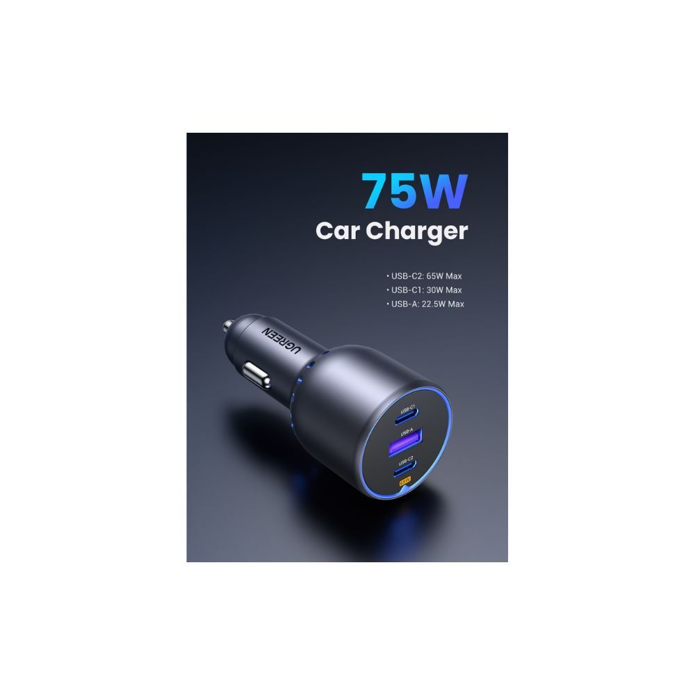 UGREEN 75W 3-Port Fast Car Charger