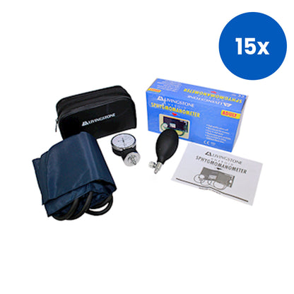Livingstone Aneroid Blood Pressure Sphygmomanometer Adult Cuff Hook Loop Fastening Latex Free Bulb - Black x15