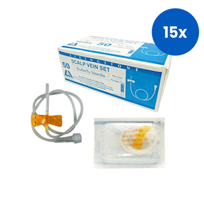 Livingstone Winged Scalp Vein Infusion Set 25 Gauge x 0.75 Inch Needle 30cm Tube 50/Box - Orange x15