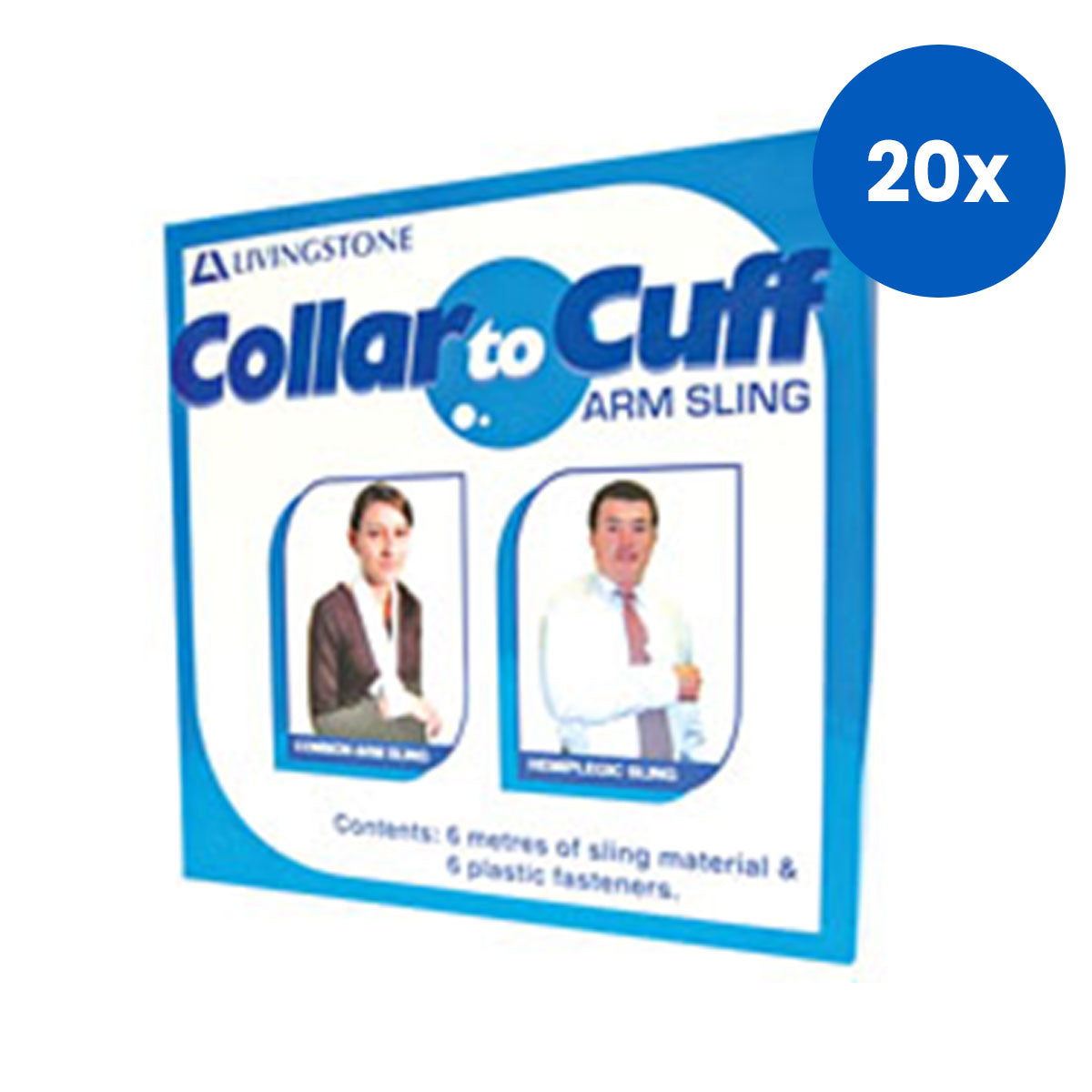 Livingstone Collar to Cuff Arm Sling with Fasteners 5 cm 10 metres/roll - White x20