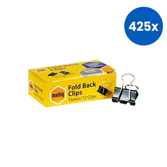 Acco Marbig Fold Back Clips 15mm 12/Box - Black x425