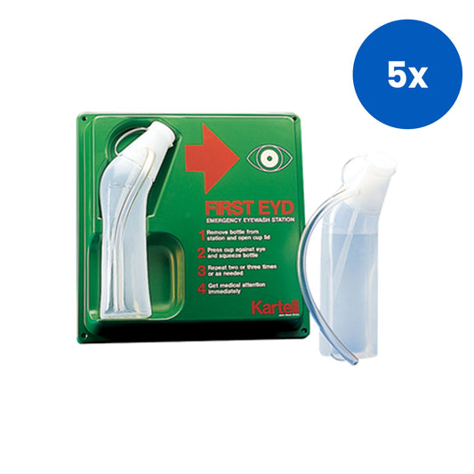 Kartell Personal Eyewash Station Wall Mount Design 30 x 30cm with 1 Bottle of 500ml Solution - Clear x5
